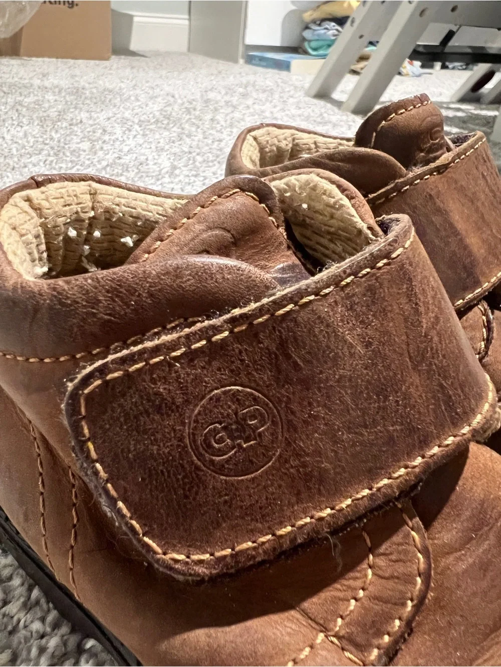 Kids Brown Leather Hook-and-Loop Ankle Boots
